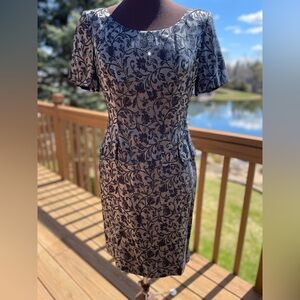 Elegant Beaded Black and Gray Floral Dress